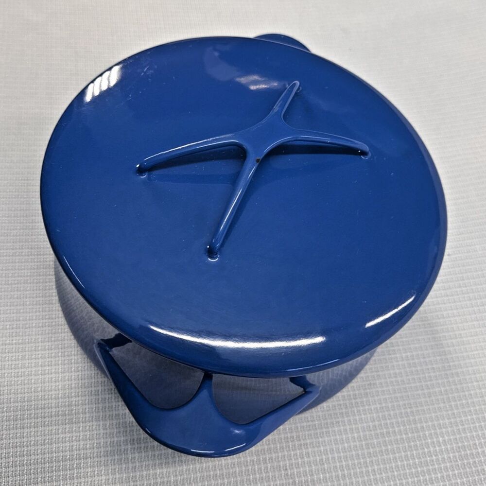 Vintage 2 Quart Blue Enamel Cookware Pot Casserole With Trivet Lid